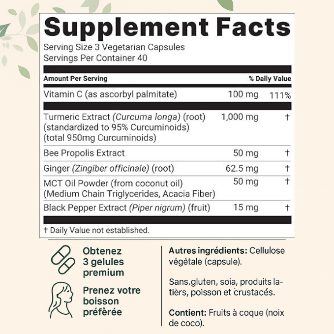 Turmeric Curcumin 1000mg - Soulage les douleurs articulaires naturellement